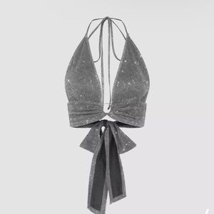 Glitter O-ring backless halter top